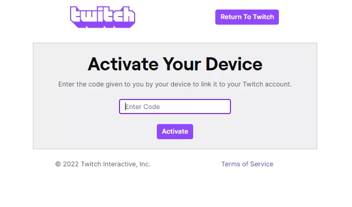 Enter the Activation code to activate Twitch for Firestick